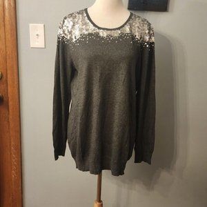 Michael Kors Long Sleeve Pullover Sequin Sweater Angora Blend Gray Large